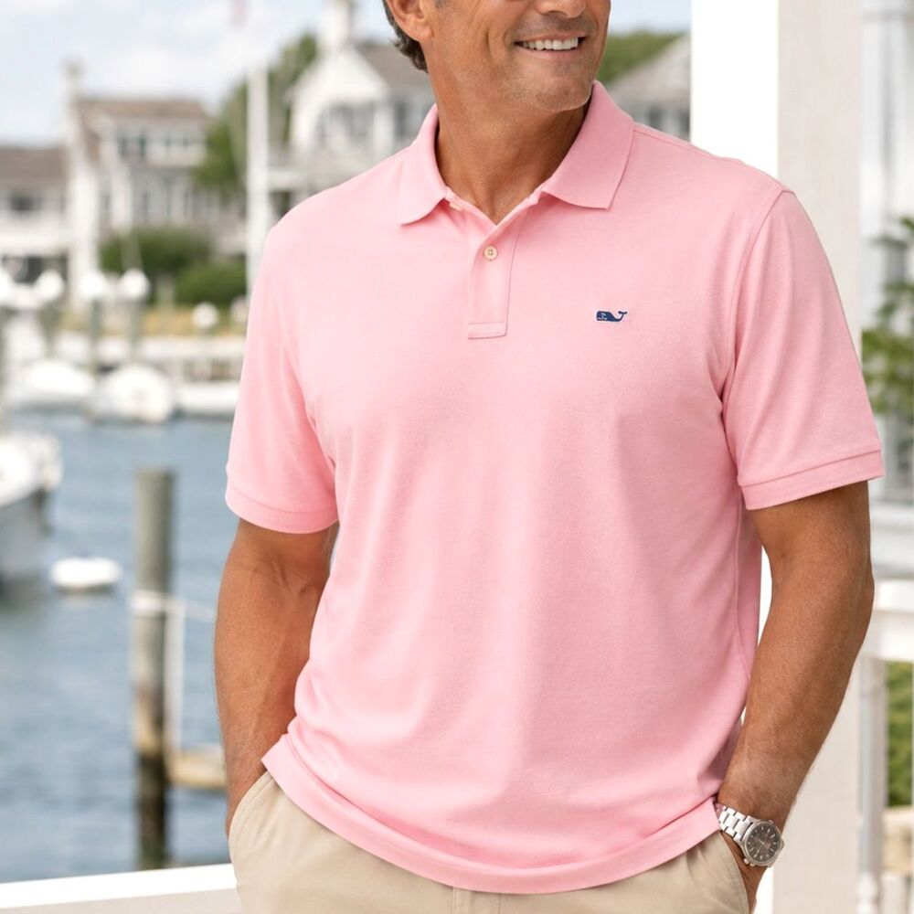 Vineyard Vines Pink Performance Polo Shirt XL Whale Logo Golf Preppy